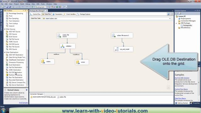 Integration Services Tutorial (SSIS Tutorial) - Using Data Flow Transformation (Lesson 2) смотреть онлайн
