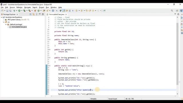 Most Asked Java Interview Questions | Immutable class Implementation With Example | Step By Step