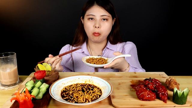 Mukbang)SUB/with Laurie/Turkey Noodles with Boneless Chicken Nuggets/ASMR eating sounds