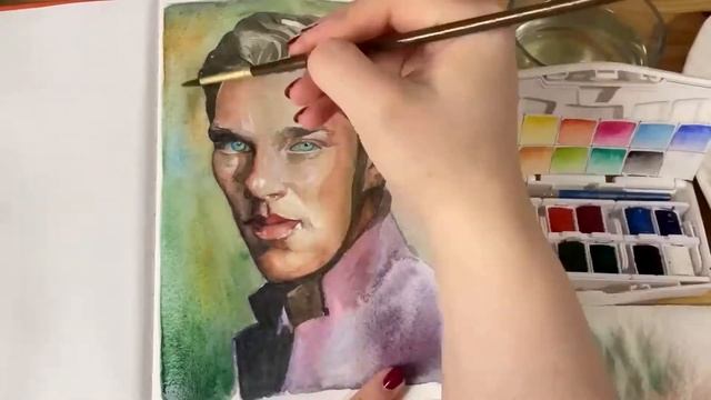 Процесс рисования мужского портрета | Акварелью Winsor&Newton Cotman смотреть онлайн