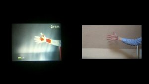 Тепловизор видео, принцип работы тепловизора, рука на фоне горячего тела
