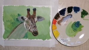 Giraffe gouache (acrylic)./Жираф гуашью (акрилом).