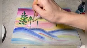 Зимний пейзаж. Правополушарное рисование для детей и взрослых. Простой рисунок. Зима рисунок гуашью