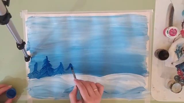 Зимний пейзаж/Гуашь/поэтапно смотреть онлайн