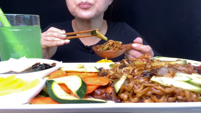 BLACK BEAN NOODLE (JJAJANGMYUN)  ASMR COLLAB W/@PushASMR COOKING NOODLES | EATING SOUNDS REAL CHEWY