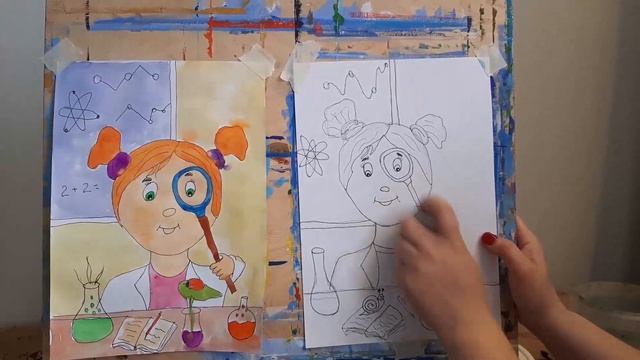 Рисунок ко дню российской науки. Чёрный маркер, акварель смотреть онлайн