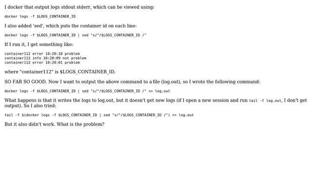 Unix & Linux: How to write Docker logs to a file in real time ( la `tail -f`) смотреть онлайн