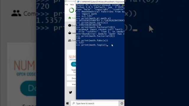 python program | math module functions | anaconda Powershell 3.33