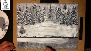 Картина акрилом дом в зимнем лесу | Рисунок акрилом зимний лес |  ? АКРИЛ | рисуем зимний лес