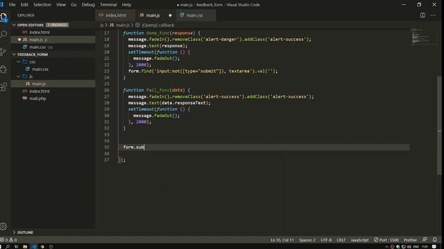 Форма обратной связи для сайта на PHP, Ajax, JavaScript и Bootstrap
