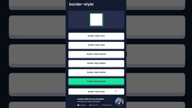 Different values for ‘border-style’ #coding #htmlcss #code #html #webdevelopment #tutorial #css
