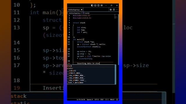 Stack Using array in c language #dsa #DSA #Stackusingc #StackUsingC #c #clanguage