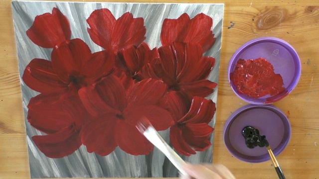 Blumen Malen Acryl Rot Schwarz Echtzeit Anfänger - Easy Flowers Acrylic Painting Red Black Beginner