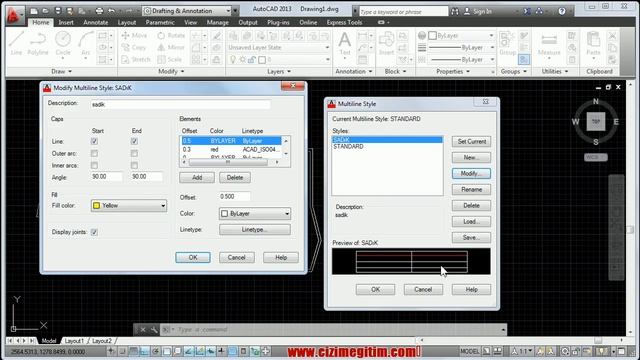18.ders Autocad multiline (paralel çizgi) смотреть онлайн