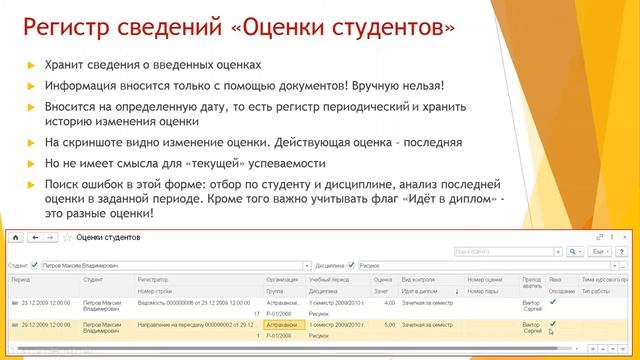 Регистр сведений «Оценки студентов»