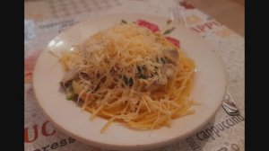Паста с беконом и грибами