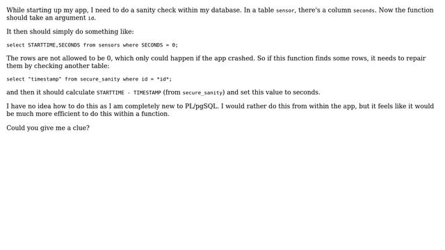 Databases: Plpgsql (Postgres) function for sanity check смотреть онлайн
