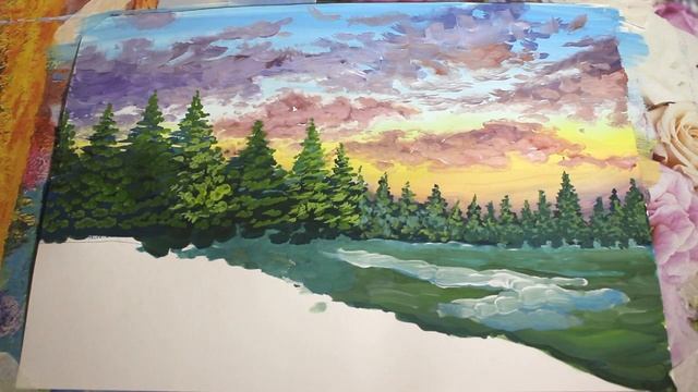 Пейзаж гуашью поэтапно / Подробный видео урок смотреть онлайн