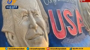 Sudarsan Pattnaik Congratulates Joe Biden and Kamala Harris with Sand Art | at Puri Beach