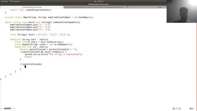 JAVA DATA STRUCTURE STACK : How to check for balanced paretheses using stack datastructure