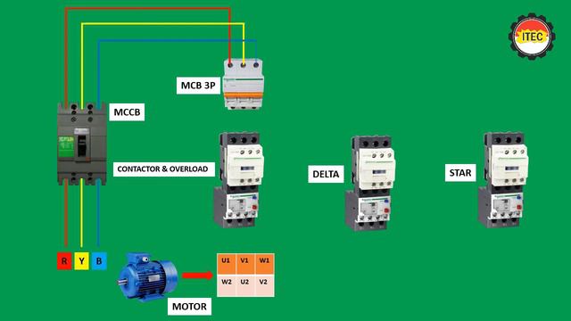 Star delta connection, electrical wiring, 3-phase motor diagram