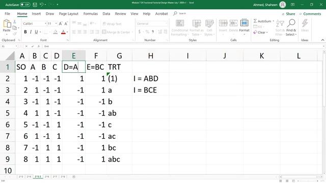 How to Design a One-Quarter Fractional Factorial 2k Design of Experiments Easiest Method in MS Exce