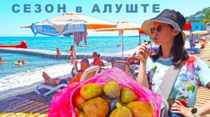 Алушта ого. Пляжный сезон в Крыму. Набережная Профессорского уголка. Купается в море. Берём инжир 4K