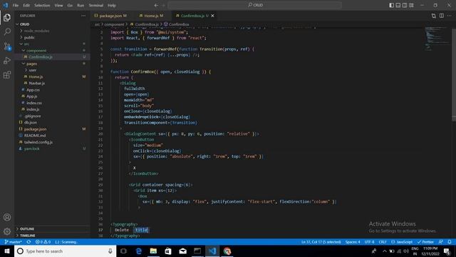 How to make a Confirm Dialog Box to delete an item in react js | React js tutorial
