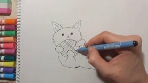 рисунок котика с клубком | how to draw a cat