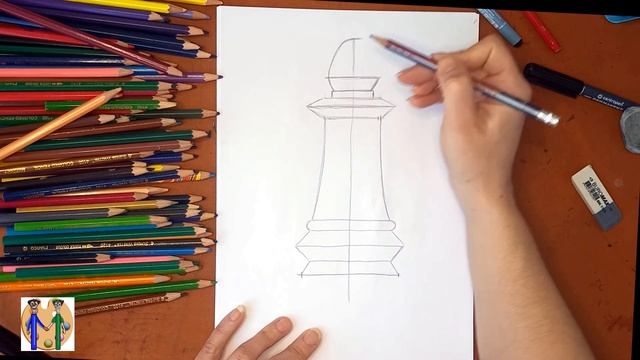 Как нарисовать офицера (слона) из шахмат. Онлайн-школа рисования "Малевашки"