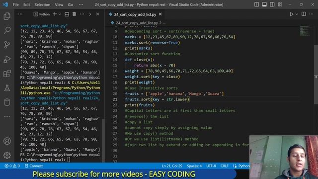 24.  Python -  List - sort, copy and add  [in Nepali]