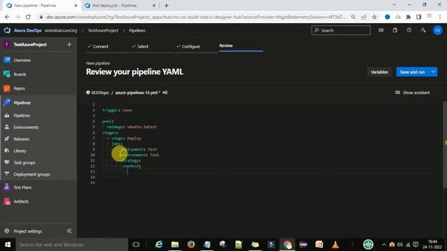 How to create and run First deployment job using YAML pipeline in Azure DevOps | смотреть онлайн