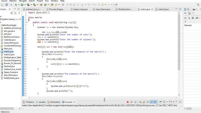 Sum of Diagonal Elements in a Matrix in Java смотреть онлайн