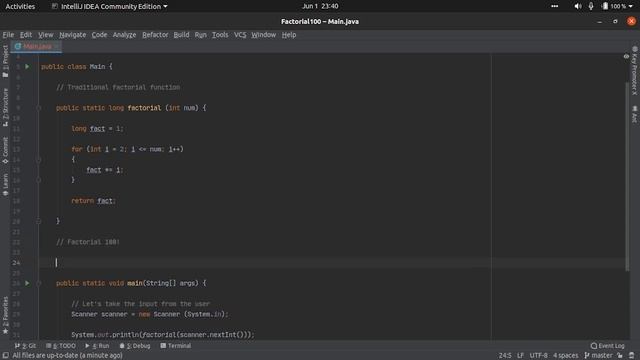 Factorial of a large number using BigInteger in Java. смотреть онлайн