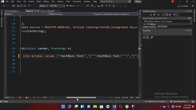 C# Insert TextBox values in database with button click | How to insert Text Box Data in DB