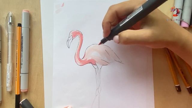 Рисуем Фламинго Маркерами за 16 минут