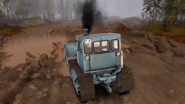?Spintires: плохо работающий трактор ХТЗ T-74 и отличный трактор ЧТЗ Т-100 на очистке грязной дорог