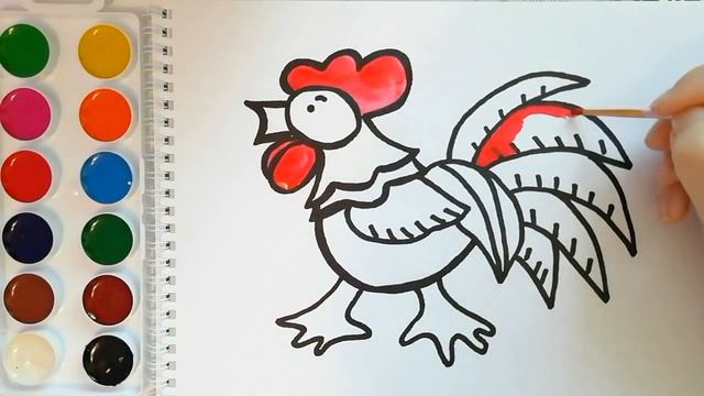 Как нарисовать ПЕТУХА / мультик раскраска ПЕТУХ для детей / Раскраски для малышей
