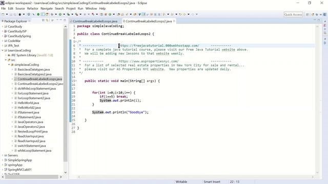 Java Tutorial Lesson 0012s - Continue and Break Statement, Labeled Loops - short version смотреть онлайн