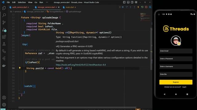 Flutter and Firebase -Threads 2.0 Clone   - #8: Register new user (Firebase database and storage)