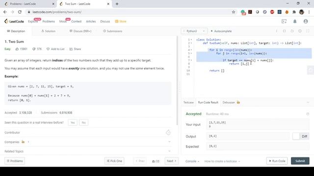 Leetcode 1. Two Sum смотреть онлайн