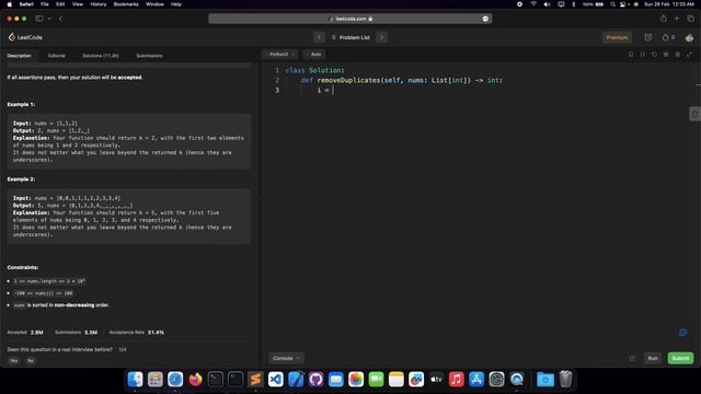 leetcode Remove Duplicates from Sorted Array Python3