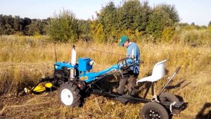 Заготовка сена китайским, тяжёлым мотоблоком прораб, зубр.