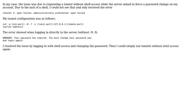 SSH tunneling error: "channel 1: open failed: administratively prohibited: open failed" смотреть онлайн