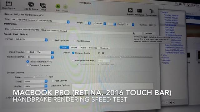 Handbrake speed test Macbook Pro 2016 Touch bar vs 2015 Macbook pro