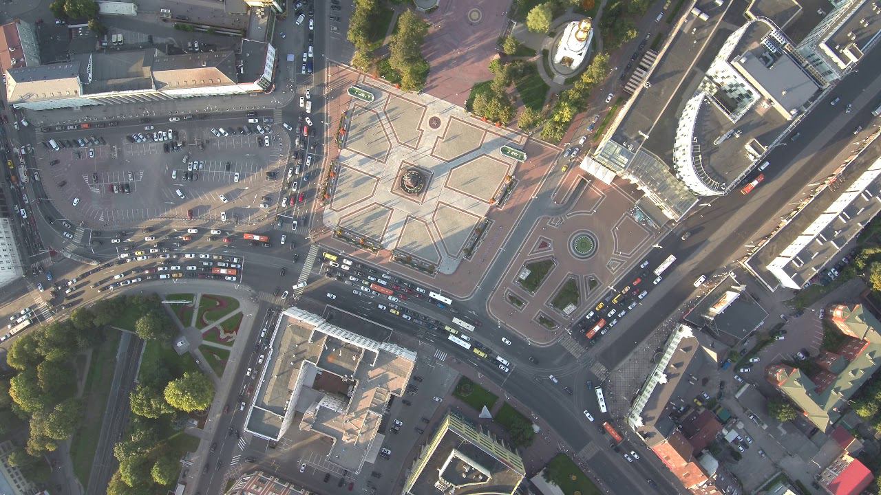 Площадь Победы города Калининграда, Триумфальная колонна, Мэрия Калининграда, Аэросъемка смотреть онлайн