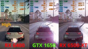 RX 6400 vs. GTX 1650 vs. RX 6500-XT - NFS Heat - 1080p