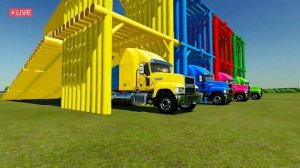 MONSTER TRUCKS OF COLORS ! TRUCKS AND TRACTORS TRANSPORTING #5  Farming Simulator 22 | LIVE