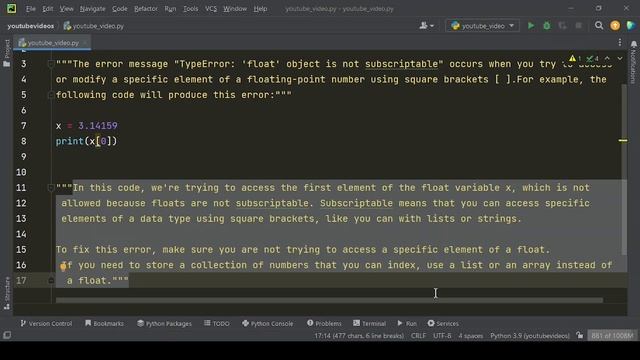 "Debugging Python: Fixing 'TypeError float object is not subscriptable'"