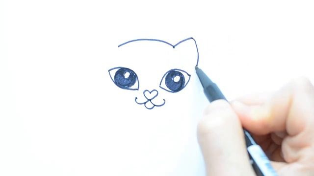 Как нарисовать котенка. Кот играет с бантиком. Рисунок фломастером. смотреть онлайн